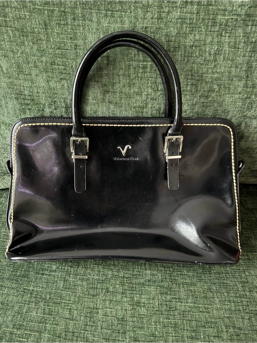 Valentino Xiuni Black Patent handle Bag